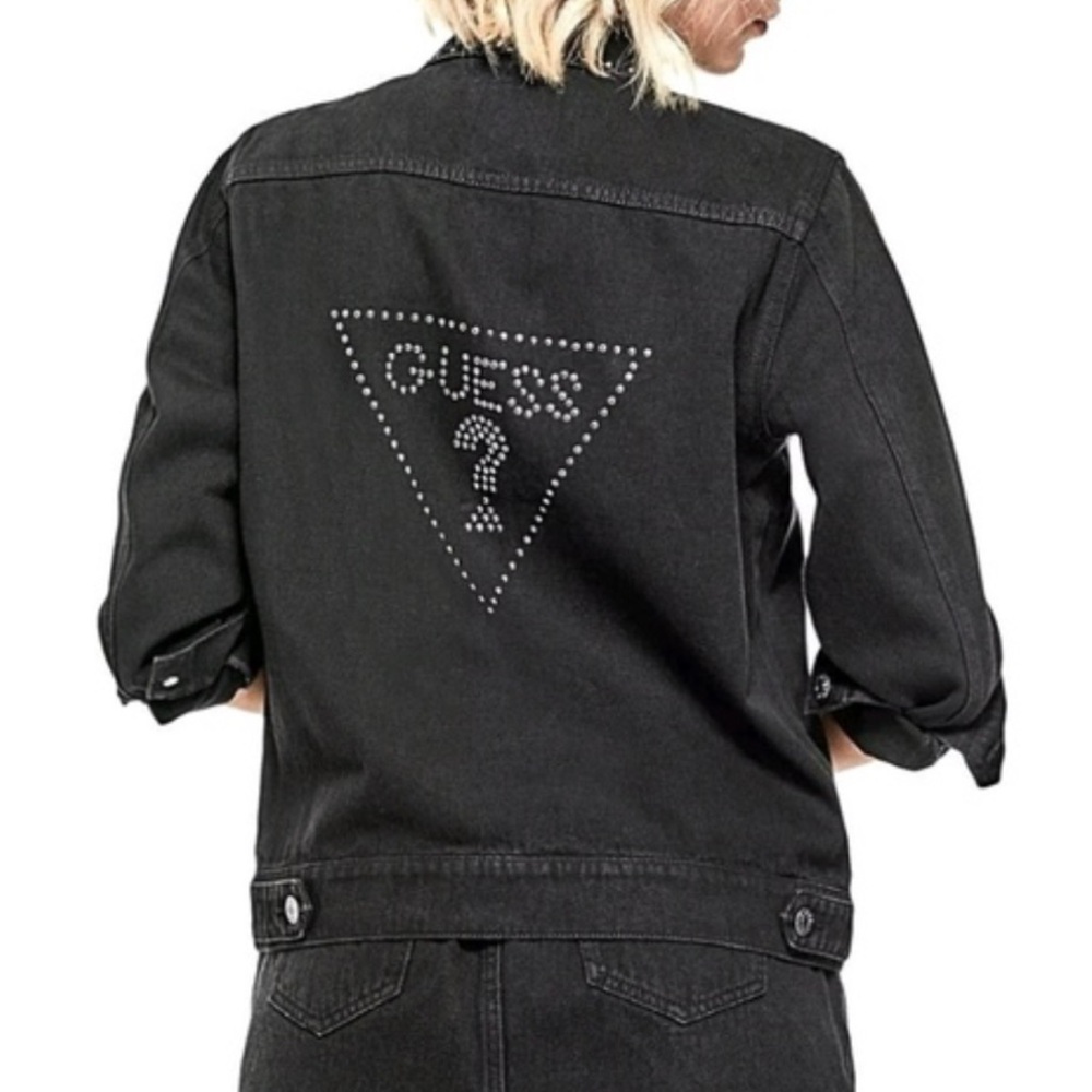 GUESS Nerissa Studded Black Wash Denim Jacket LG